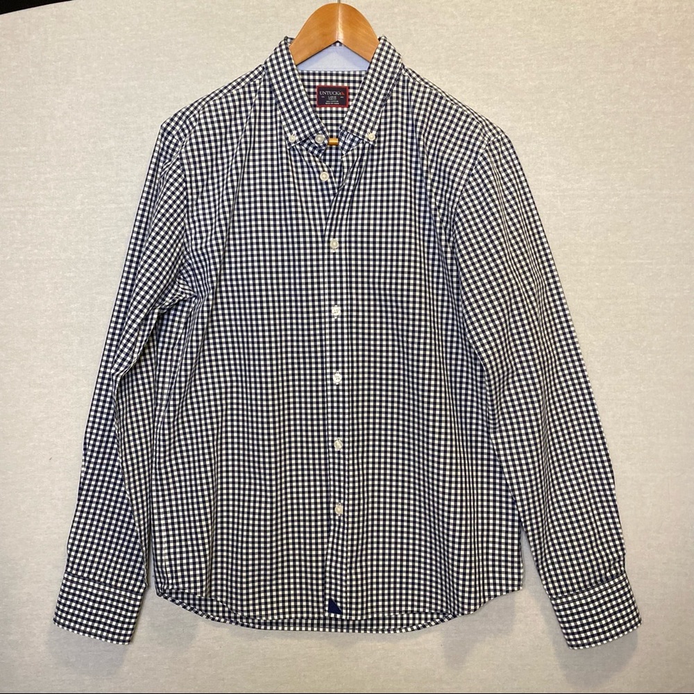 Untuckit Button-Down Blue & White Gingham Check Shirt Men’s Size Large